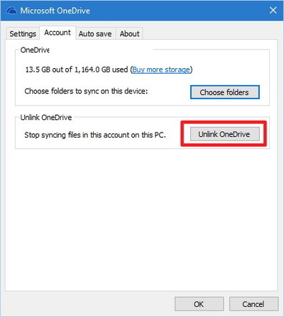 fix Onedrive not syncing Unlink OneDrive
