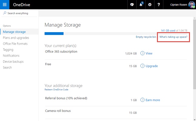 Onedrive not syncing Manage your storage