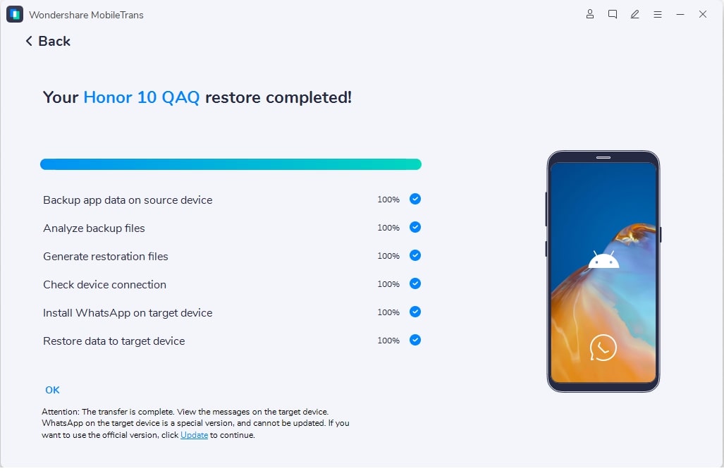 finish whatsapp data restore