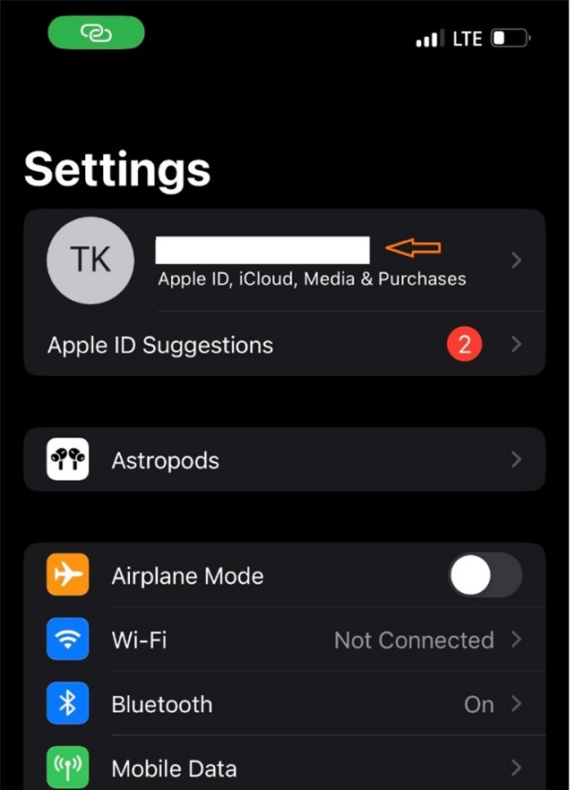 Apple ID in iPhone settings