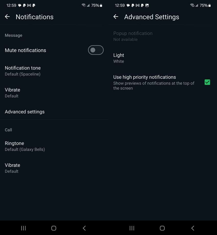 настройка уведомлений о контактах в WhatsApp
