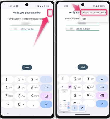 link target whatsapp as companion phone