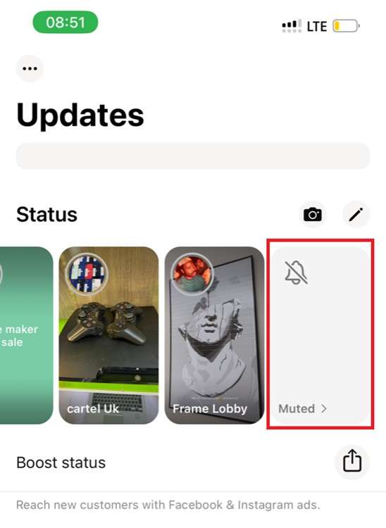 whatsapp muted updates page