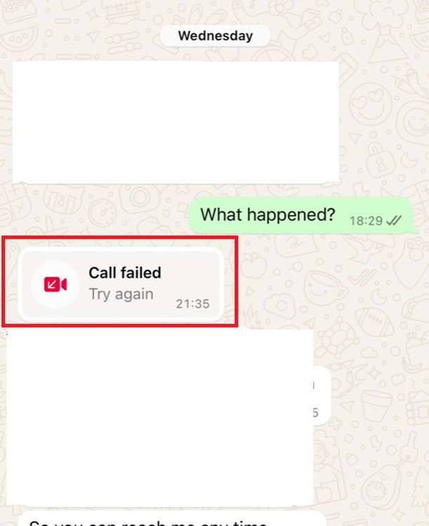 whatsapp call failed notification 