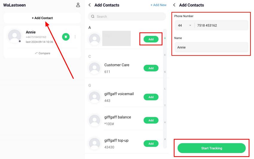 track multiple contacts on whatsapp