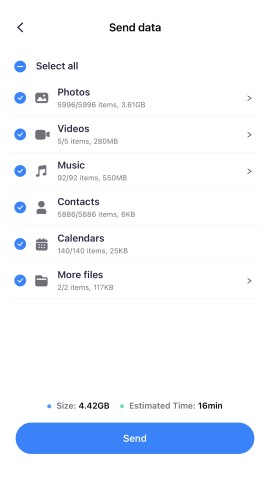 select contacts to transfer
