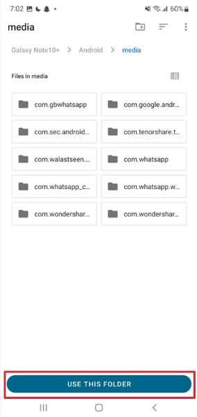 tap the use this folder button