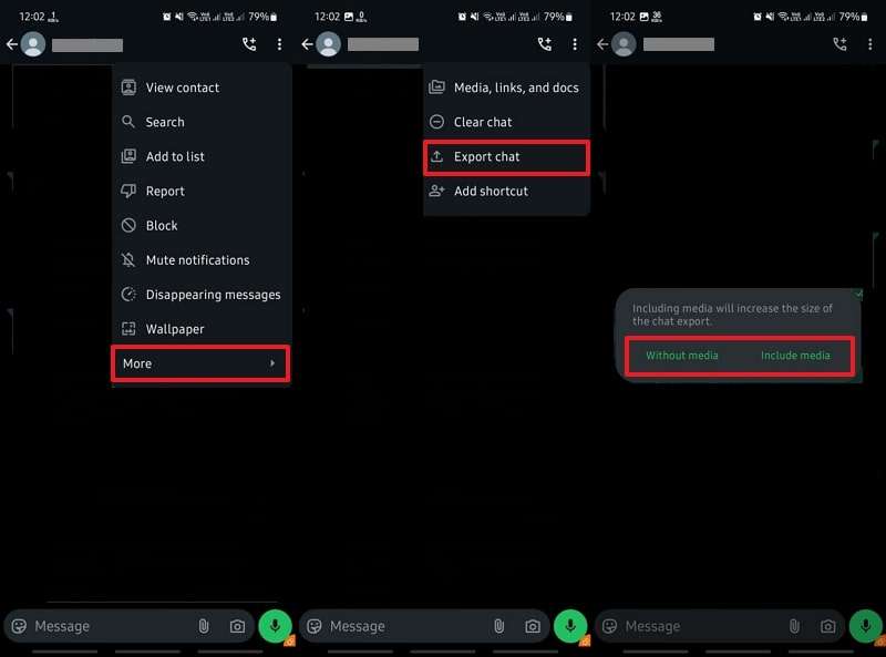 продолжите экспорт чата из android 