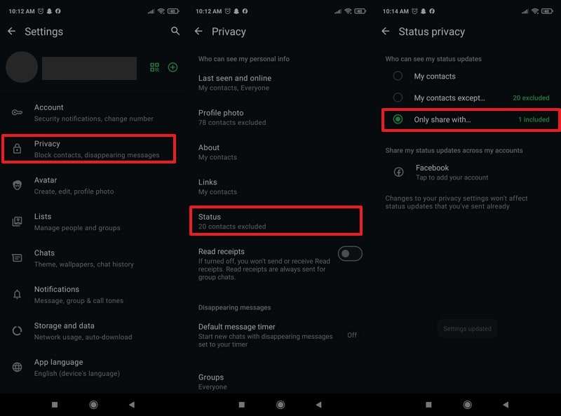 edit only share settings on android