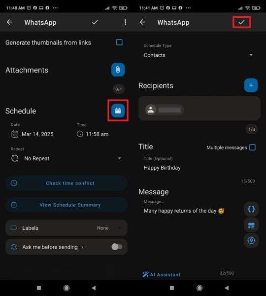 confirm the whatsapp message