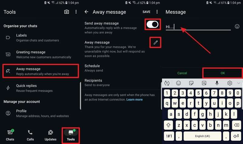 enable send away message option
