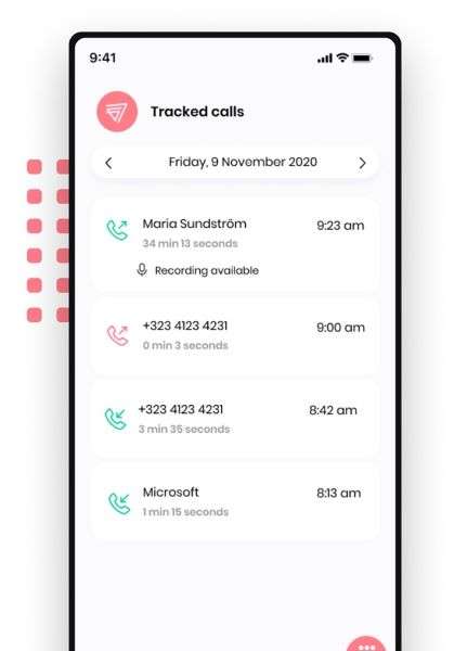tracked calls list on salestrail app