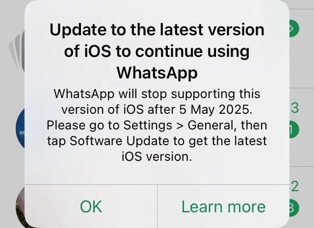 whatsapp will stop supporting iphone error