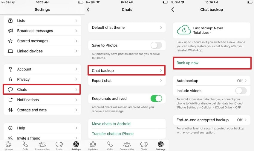 initiate whatsapp chat backup now
